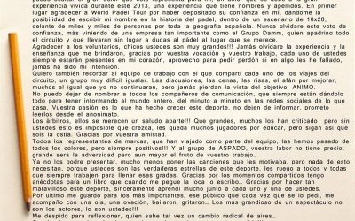 Carta despedida del Speaker: El Negro WPT 214